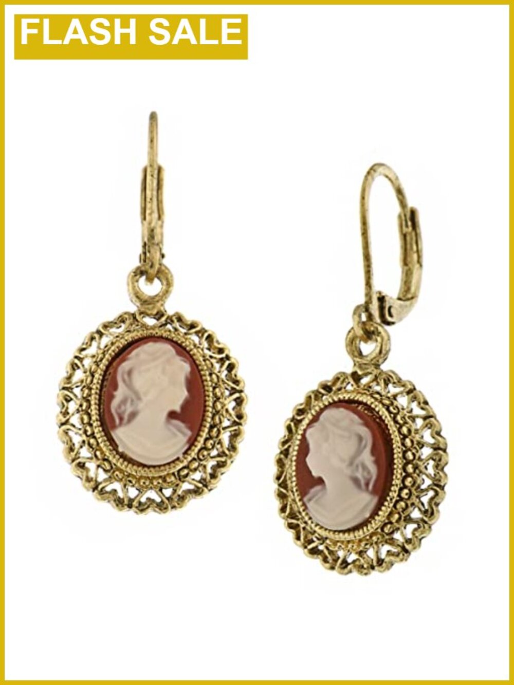 14K Gold Dipped Heart Frame Drop Earrings Oval Stone Lever Back USA